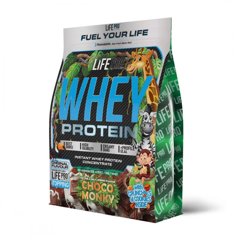 LIFE PRO WHEY CHOCO MONKY 1KG - 10+ Nutrición