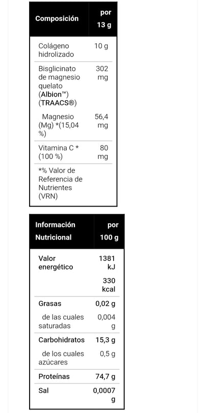 Hydrolyzed Collagen+Magnesium+Vitamin C - 10+ Nutrición